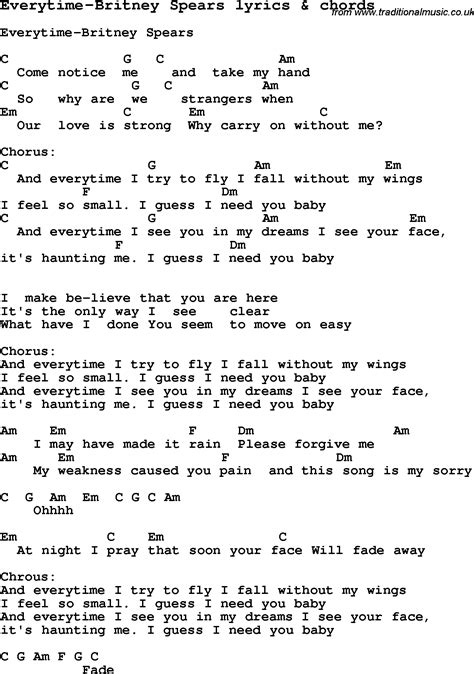 In the chorus of "Everytime," Spears laments about being unable to "fly." She sings, "I guess I need you, baby/And every time I see you in my dreams/I see your face, it's haunting me/I guess I need you, baby." Despite the intention of the songwriters, fans have drawn the wrong conclusions about the meaning of "Everytime" based on …